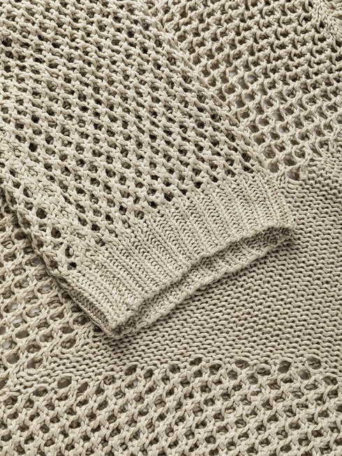 French Beige Star Pointelle Knit Oversized Sweater