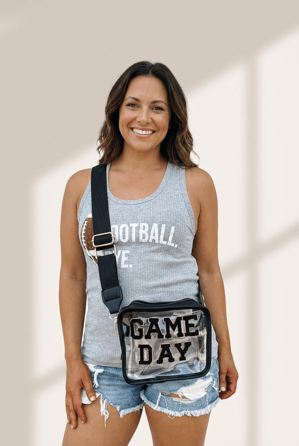 Women's Game Day Clear Crossbody Bag with Chenille Lettering