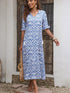 Geometric Print Sky Blue V Neck Maxi Dress for Casual Chic