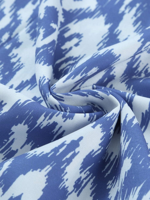 Geometric Print Sky Blue V Neck Maxi Dress for Casual Chic