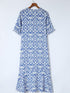 Geometric Print Sky Blue V Neck Maxi Dress for Casual Chic