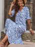 Geometric Print Sky Blue V Neck Maxi Dress for Casual Chic