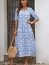 Geometric Print Sky Blue V Neck Maxi Dress for Casual Chic