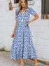 Geometric Print Sky Blue V Neck Maxi Dress for Casual Chic