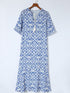 Geometric Print Sky Blue V Neck Maxi Dress for Casual Chic