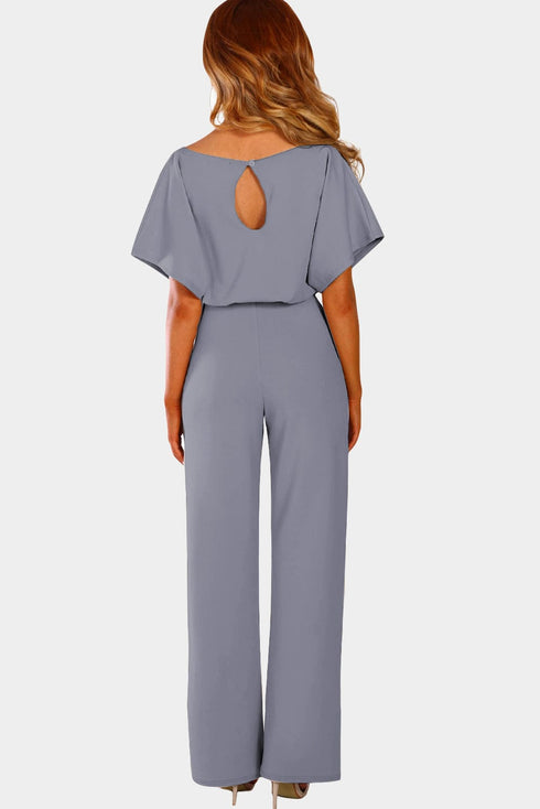 Glamorous Gray Belted Wide Leg Jumpsuit