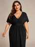 Glamorous Plus Size Mermaid Evening Gown with Glitter Bat-Wing Sleeves and Waist-Cinching Detail