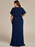 Glamorous Plus Size Mermaid Evening Gown with Glitter Bat-Wing Sleeves and Waist-Cinching Detail