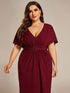Glamorous Plus Size Mermaid Evening Gown with Glitter Bat-Wing Sleeves and Waist-Cinching Detail