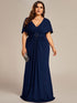 Glamorous Plus Size Mermaid Evening Gown with Glitter Bat-Wing Sleeves and Waist-Cinching Detail
