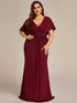Glamorous Plus Size Mermaid Evening Gown with Glitter Bat-Wing Sleeves and Waist-Cinching Detail