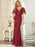 Gorgeous V Neck Leaf-Sequined Fishtail Party Dress