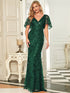 Gorgeous V Neck Leaf-Sequined Fishtail Party Dress