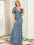 Gorgeous V Neck Leaf-Sequined Fishtail Party Dress