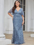 Gorgeous V Neck Leaf-Sequined Fishtail Party Dress