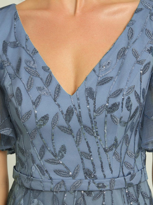 Gorgeous V Neck Leaf-Sequined Fishtail Party Dress