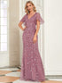 Gorgeous V Neck Leaf-Sequined Fishtail Party Dress