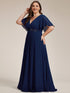 Graceful Plus Size Floral A-Line Chiffon Evening Dress with Short Sleeves