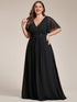 Graceful Plus Size Floral A-Line Chiffon Evening Dress with Short Sleeves