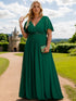 Graceful Plus Size Floral A-Line Chiffon Evening Dress with Short Sleeves