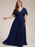 Graceful Plus Size Floral A-Line Chiffon Evening Dress with Short Sleeves