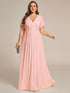 Graceful Plus Size Floral A-Line Chiffon Evening Dress with Short Sleeves