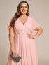 Graceful Plus Size Floral A-Line Chiffon Evening Dress with Short Sleeves