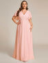 Graceful Plus Size Floral A-Line Chiffon Evening Dress with Short Sleeves