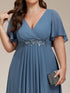 Graceful Plus Size Floral A-Line Chiffon Evening Dress with Short Sleeves