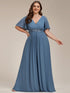 Graceful Plus Size Floral A-Line Chiffon Evening Dress with Short Sleeves