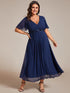 Graceful V-Neck Plus Size Wedding Guest Dress with Floral Applique
