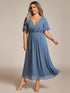 Graceful V-Neck Plus Size Wedding Guest Dress with Floral Applique