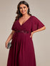 Graceful V-Neck Plus Size Wedding Guest Dress with Floral Applique