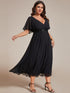 Graceful V-Neck Plus Size Wedding Guest Dress with Floral Applique