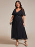 Graceful V-Neck Plus Size Wedding Guest Dress with Floral Applique