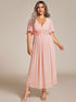 Graceful V-Neck Plus Size Wedding Guest Dress with Floral Applique