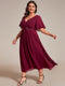 Graceful V-Neck Plus Size Wedding Guest Dress with Floral Applique