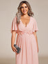 Graceful V-Neck Plus Size Wedding Guest Dress with Floral Applique