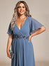 Graceful V-Neck Plus Size Wedding Guest Dress with Floral Applique
