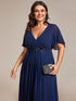 Graceful V-Neck Plus Size Wedding Guest Dress with Floral Applique