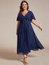 Graceful V-Neck Plus Size Wedding Guest Dress with Floral Applique