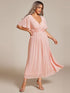 Graceful V-Neck Plus Size Wedding Guest Dress with Floral Applique