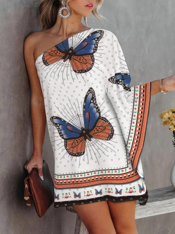 Gradient One-Shoulder Casual Dress