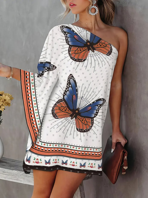 Gradient One-Shoulder Casual Dress