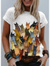 Graphic Cat Print Women's T-shirt with Shoulder Cut-outs