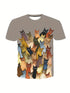 Graphic Cat Print Women's T-shirt with Shoulder Cut-outs