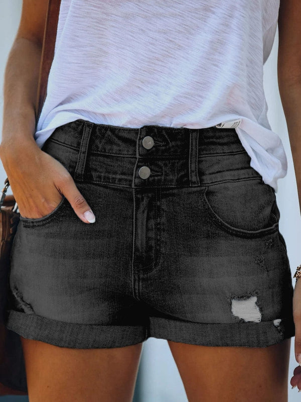 Gray Cuffed High Rise Denim Shorts