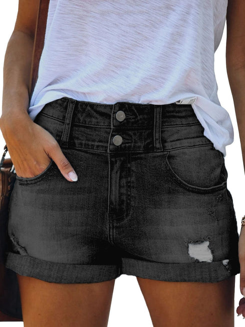 Gray Distressed Cuffed Denim Shorts