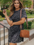 Gray Leopard Print T-Shirt Dress with Handy Pockets