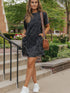 Gray Leopard Print T-Shirt Dress with Handy Pockets